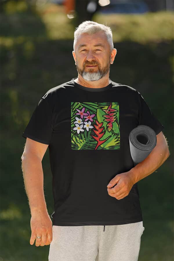 Bora Bora black t-shirt on older man