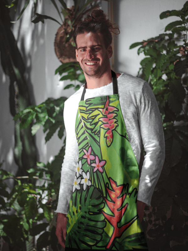 Bora Bora apron man in garden