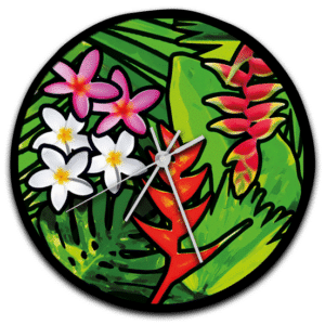 Bora Bora clock with tropical floral design