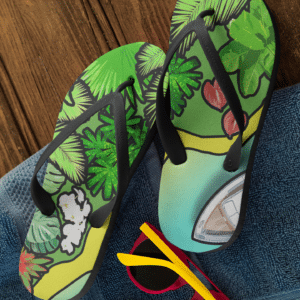 Fiji flip flops with floral tropical exotic print design for plants lovers. Gift for gardeners.