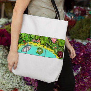 Fiji tote bag with floral tropical exotic print design for plants lovers. Gift for gardeners.