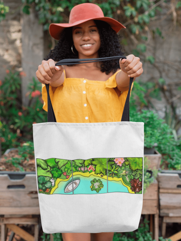 Fiji tote bag with floral tropical exotic print design for plants lovers. Gift for gardeners.