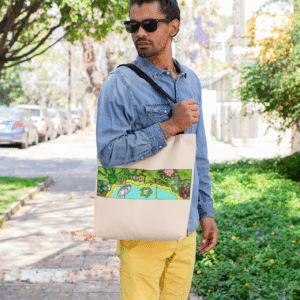 Fiji tote bag with floral tropical exotic print design for plants lovers. Gift for gardeners.