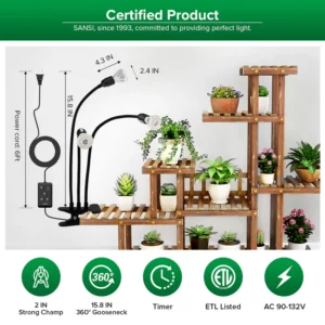 30W Adjustable 3-Head Clip-on LED Grow Light Specifications