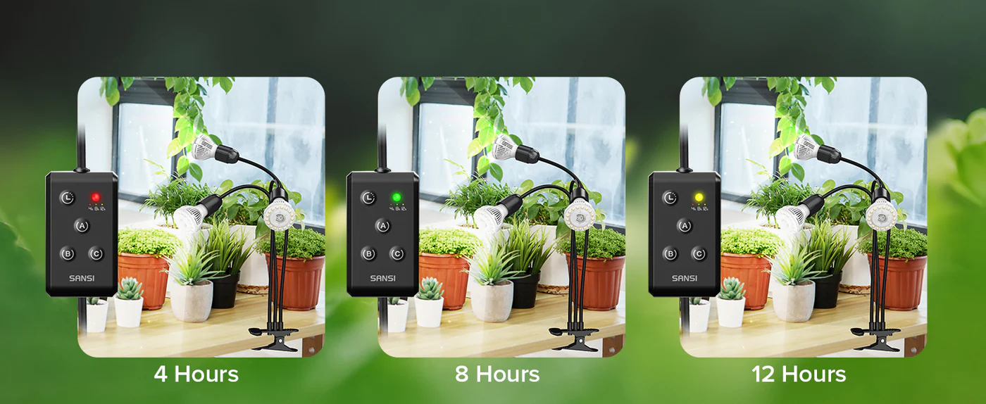 30W Adjustable 3-Head Clip-on LED Grow Light Timer Settings